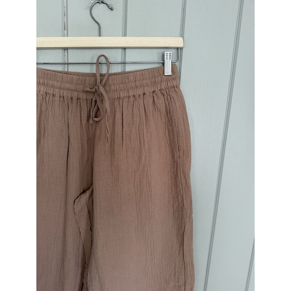 Pact Organic Pants M Medium Cotton Coastal Double Gauze Split Hem Wide Leg Tan - Picture 4 of 8